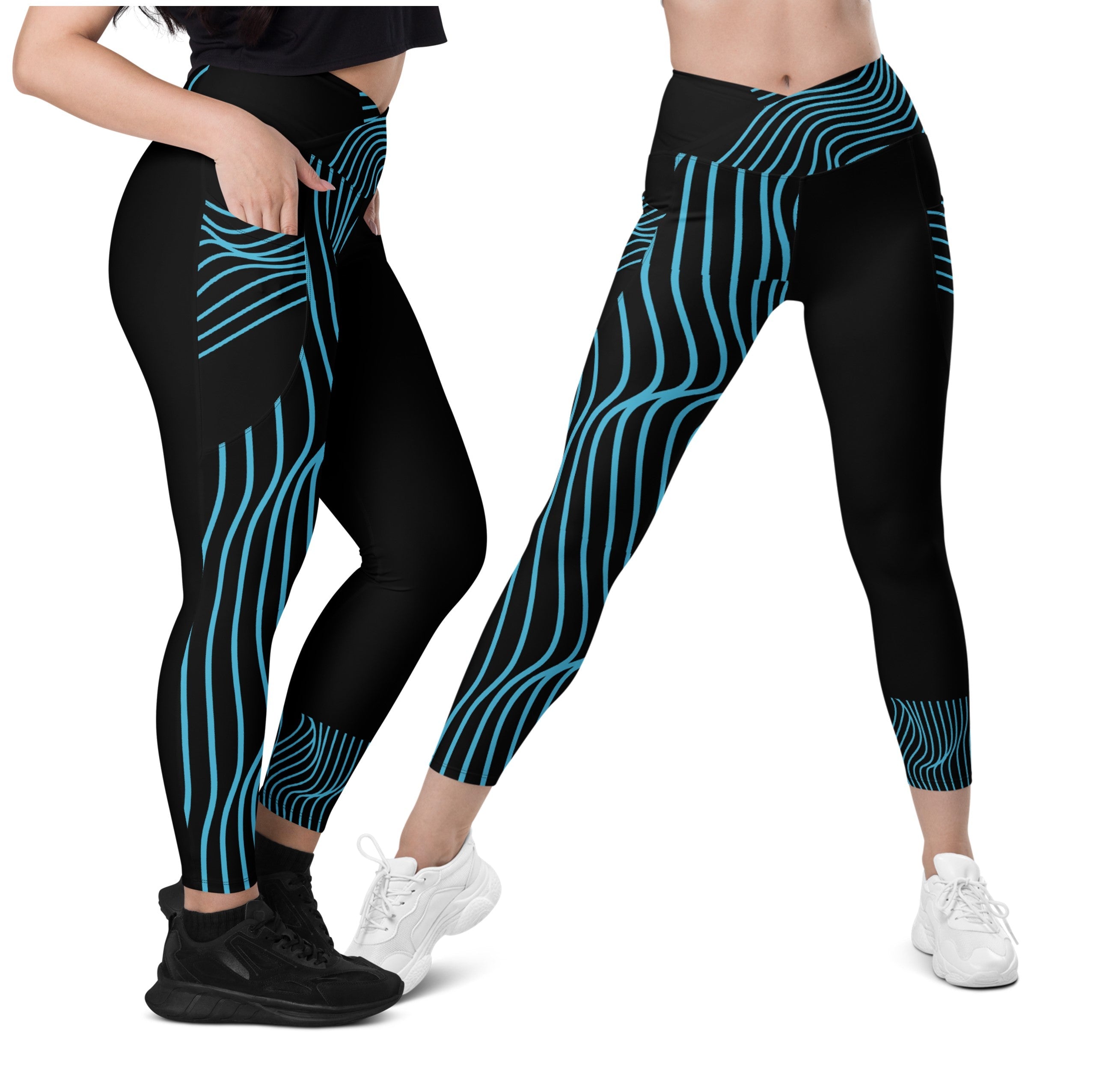 crossover-leggings-with-pockets-black-turquoise-runners-leggings-yoga-pants-ripplefx-wickedyo2